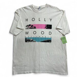 Yazbek Men’s White Vintage 90s Hollywood California Single Stitch Tee Size XL